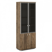 Шкаф V-614 широкий, высокий комбинированный. Верх — 2 двери стекло в алюминиевом профиле, низ — ЛДСП