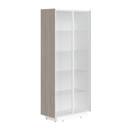 Шкаф высокий широкий двери стекло в метал.раме серии "Line" (Дуб серый/ белый, 900х430х2100 мм)