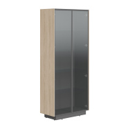 Шкаф высокий широкий двери стекло в метал.раме серии "Line" (Дуб светлый/черный графит, 900х430х2100 мм)