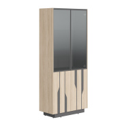 Шкаф высокий широкий комбинированный со стеклом серии "Line" (Дуб светлый/ черный графит, 900х430х2100 мм) Шкаф высокий широкий комбинированный со стеклом серии "Line" (Дуб светлый/ черный графит, 900х430х2100 мм)